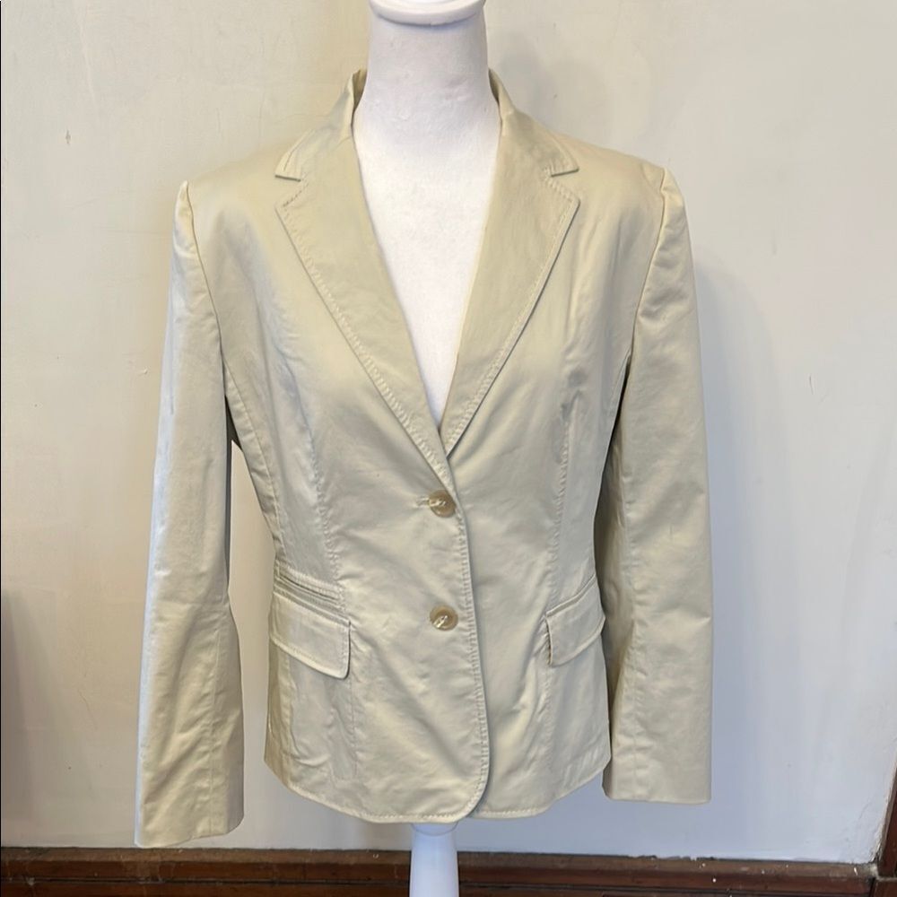 Ann Taylor khaki button front cotton collared blazer Size 14 P EUC